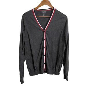 H&M Womens Gray Striped Trim Silk Cotton Button Up Cardigan Sweater Medium